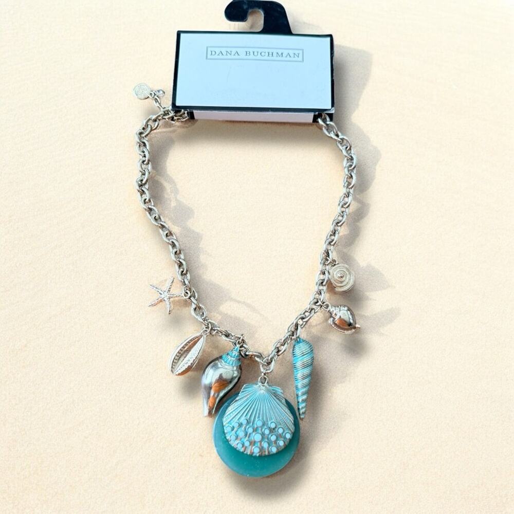 Dana Buchman Beachy Shell Gold and Turquoise Charm Necklace NWT